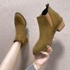Large Size Pointed Head Thick with Martin Boots Female 2025 New A Foot Stirrup Suede Low Heel Short Boots