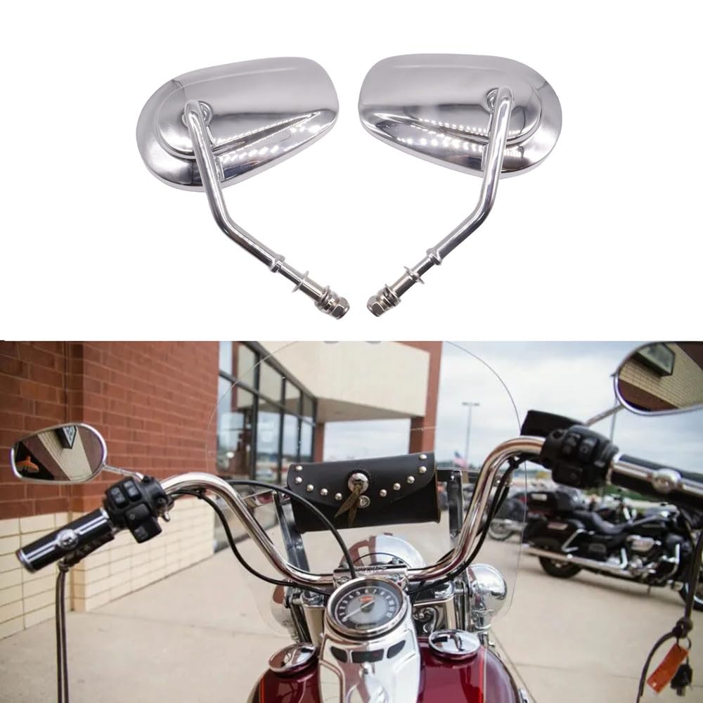 SZYUMO 8mm Chromová Oválná Zpětná Zrcátka pro Levý a Pravý Set Sportster, Hliníková, (stříbrný)