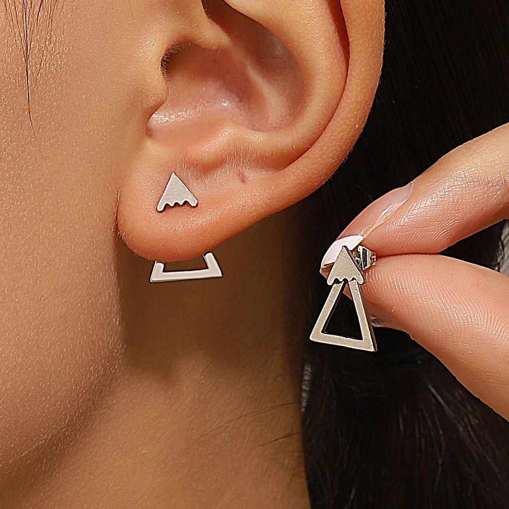 Retro Minimalist Geometric Square Detachable Triangles Stainless Steel Stud Earrings for Women Fashion Zircon Accessories Party