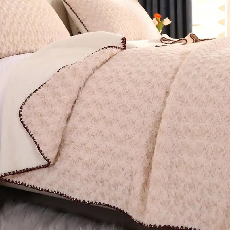 Nová králičí kožešina Růžová deka Bunny Kašmírová multifunkční deka Jednobarevná potahová deka Přehoz z mléčného vlákna