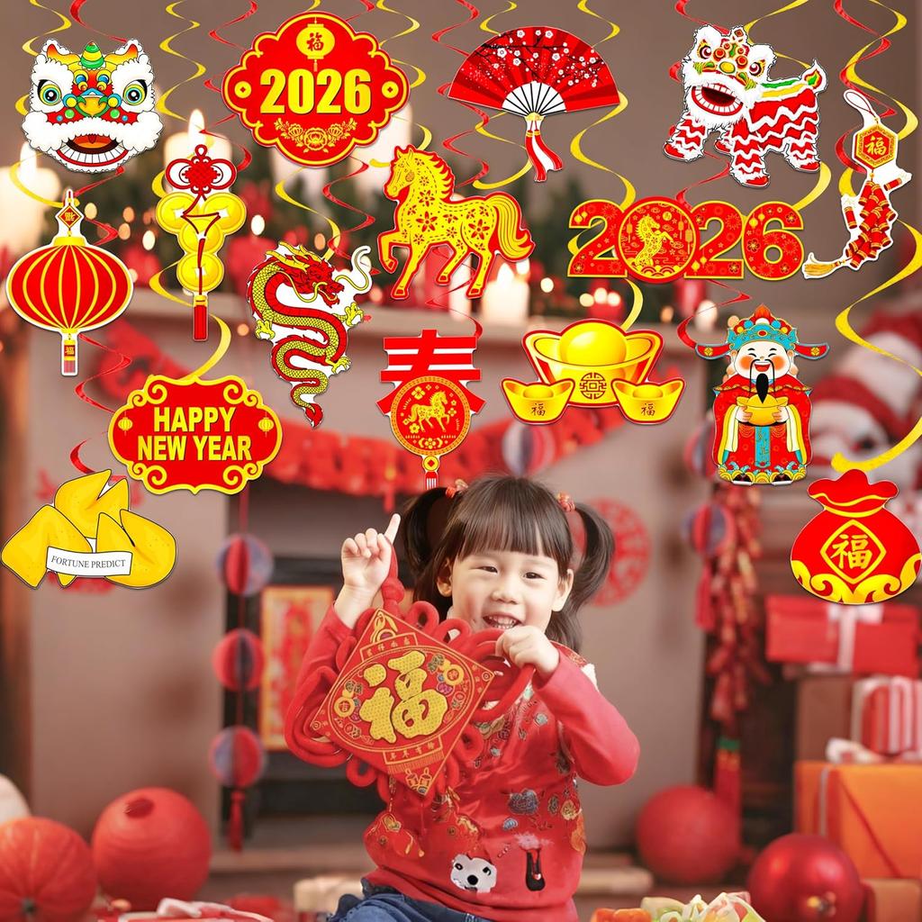 Happy Chinese New Year Hanging Swirls The Year of Horse Decorations 20PCS Lunar New Year Hanging Streamers Spring Festival Lion Dance Zodiac Horse