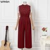VONDA Summer Women Sleeveless Beading Casual Long Elegant Jumpsuits Overalls