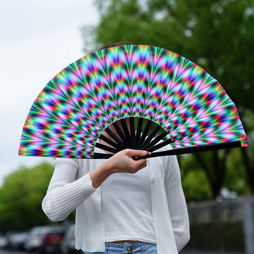Folding Classic Fan Hand Fans Rainbow Home Print Bamboo Bone Cooling Handheld Festival Performance Dance Crafts Gift 33Cm