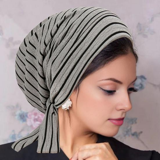 Kvinners Skjerfhatt Stripet Trykk Snøring Turbanhatt Hårtap Kjemoterapi Hodeplagg Full Dekning Hodeinnpakning