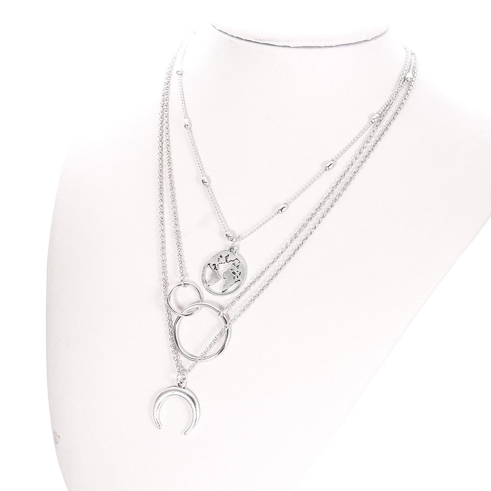 E-Commerce Fashion Multi-Layer Moon Map Necklace Female Personality Bohemian Multi-Layer Necklace Female