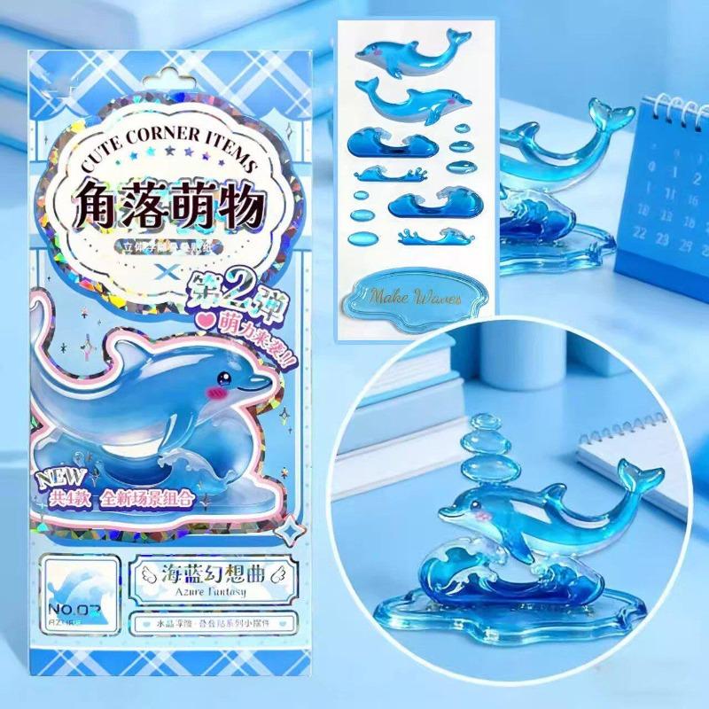 CHUGE Season 2 3D Embossed Stationery Sticker Cute Dolphin with Sakura Tree DIY Desktop Decorative Ornament School Supplies
