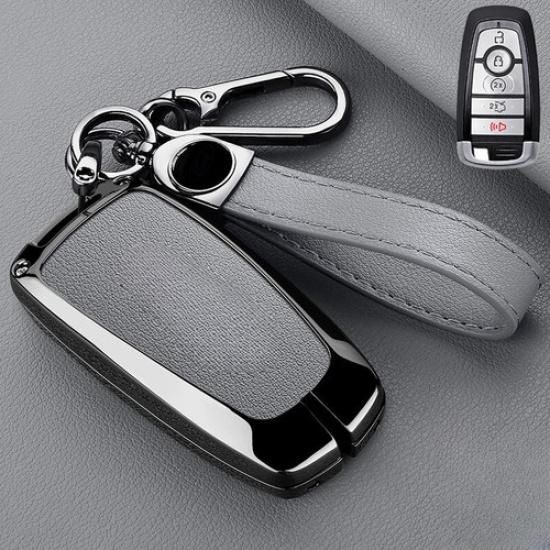 Alloy Leather Car Key Case Cover For Lincoln Aviator Corsair Nautilus Navigator