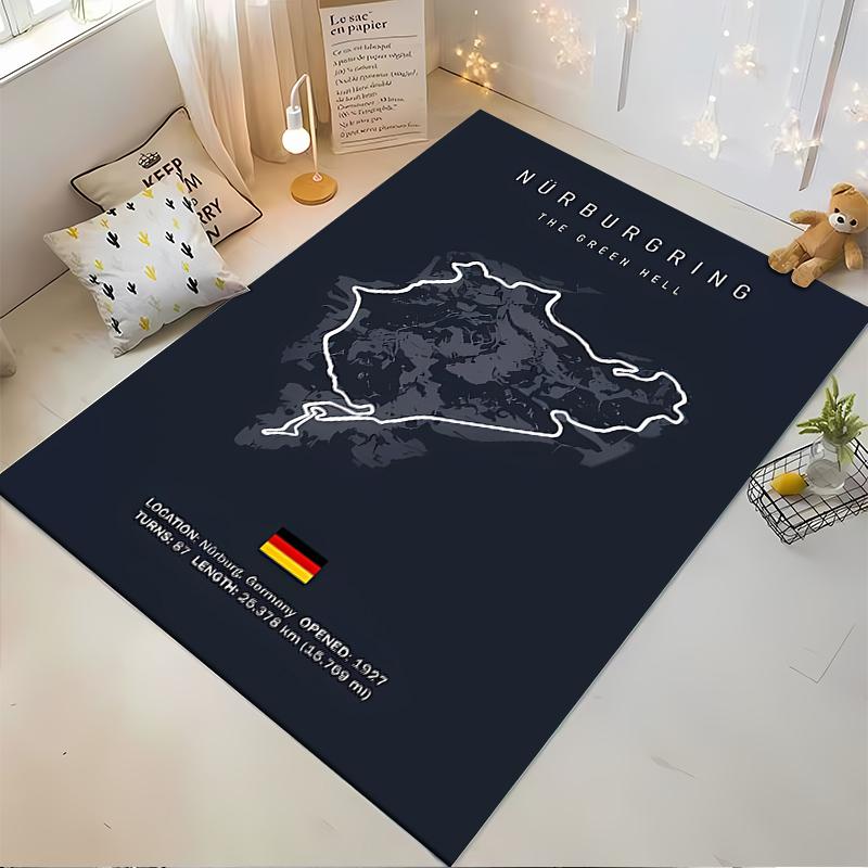 Nürburgring Racing Circuit Map Print Rug Suitable for use as an anti-slip game mat for living room and bedroom sofas