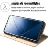 Coque + 2 Verres Trempés pour Xiaomi 14 Pro, Protection Anti-choc Effet Cuir, Flip Case à Rabat avec Fentes pour Cartes -Doré