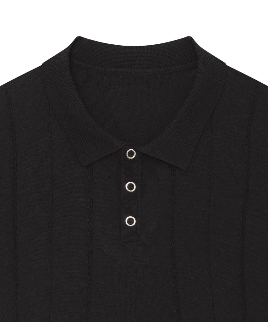 IRONYPORNO WHITELINE 86-Iro354 Multi-Stripe Snap Collar Short Sleeve Knit Black