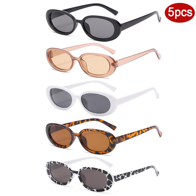 5pcs Fashion Female Oval Sunglasses Jelly Color Frame Design Sun Glasses Women Personalized Outdoor Casual Eyeglasses UV400