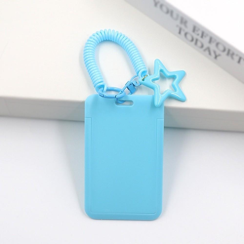 Colorful Kpop Photocard Holder Retractable Plastic Photo Display Holder Spring Lanyard with Star Keychain