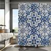 1pc Retro Blue & White Porcelain Tile Shower Curtain, Digital Print,Machine Washable,Reversible Polyester, All-Season Bath Decor