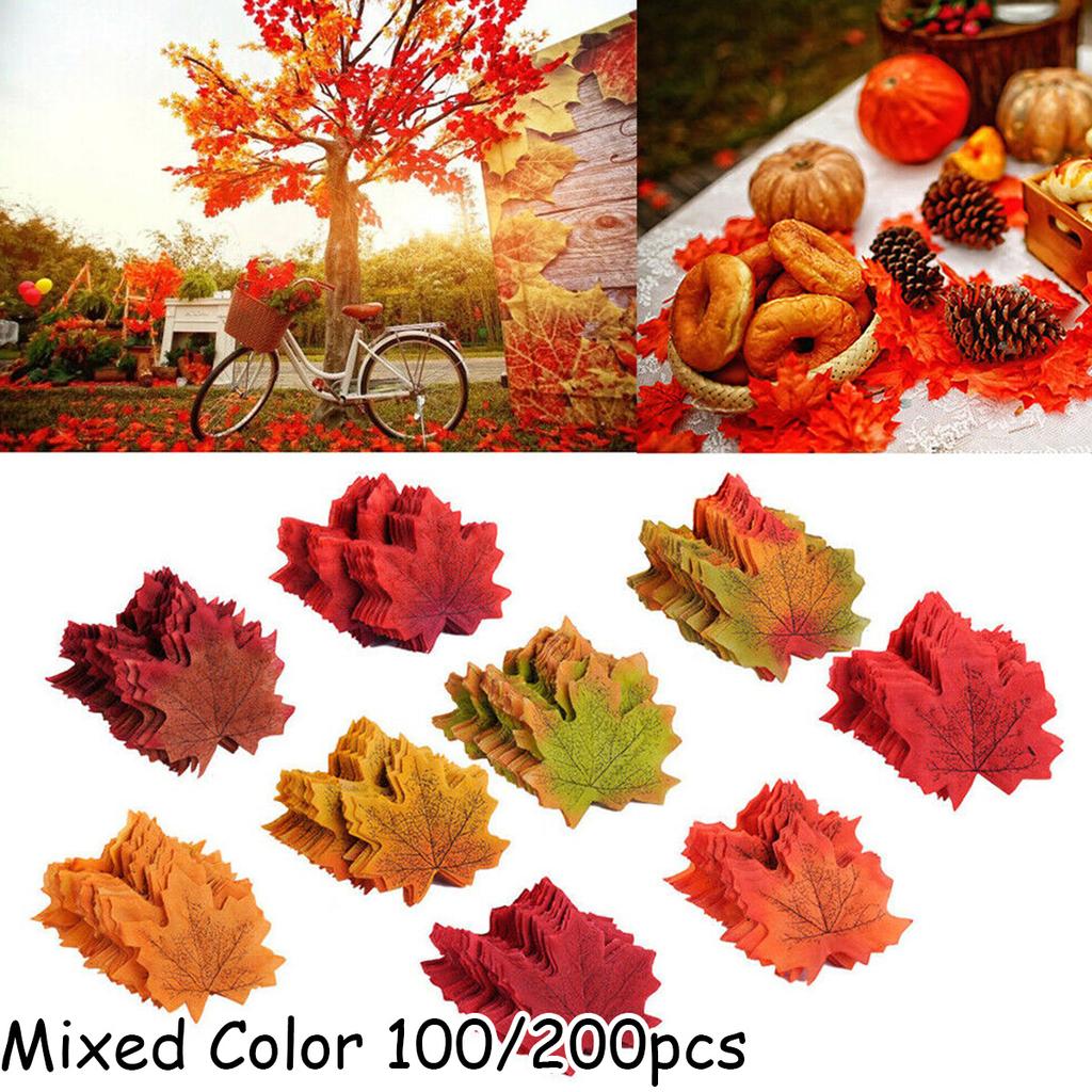 200 Foglie Autunnali Artificiali – Foglie D'acero In Seta E Plastica, Colore Giallo Autunno Per Decorazioni Fai Da Te, Ringraziamento E Matrimoni (8x7cm)