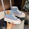 2025 Autumn Women's High-top Thick-soled denim Canvas Shoes Breathable Platform sneakers Student All-match Chunky Casual Shoes