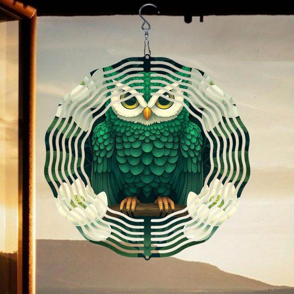 2D White Lotus Owl Wind Spinner Kinetic Metal Garden Decor Outdoor Home Dancing Wind Chime Unique Gift Idea