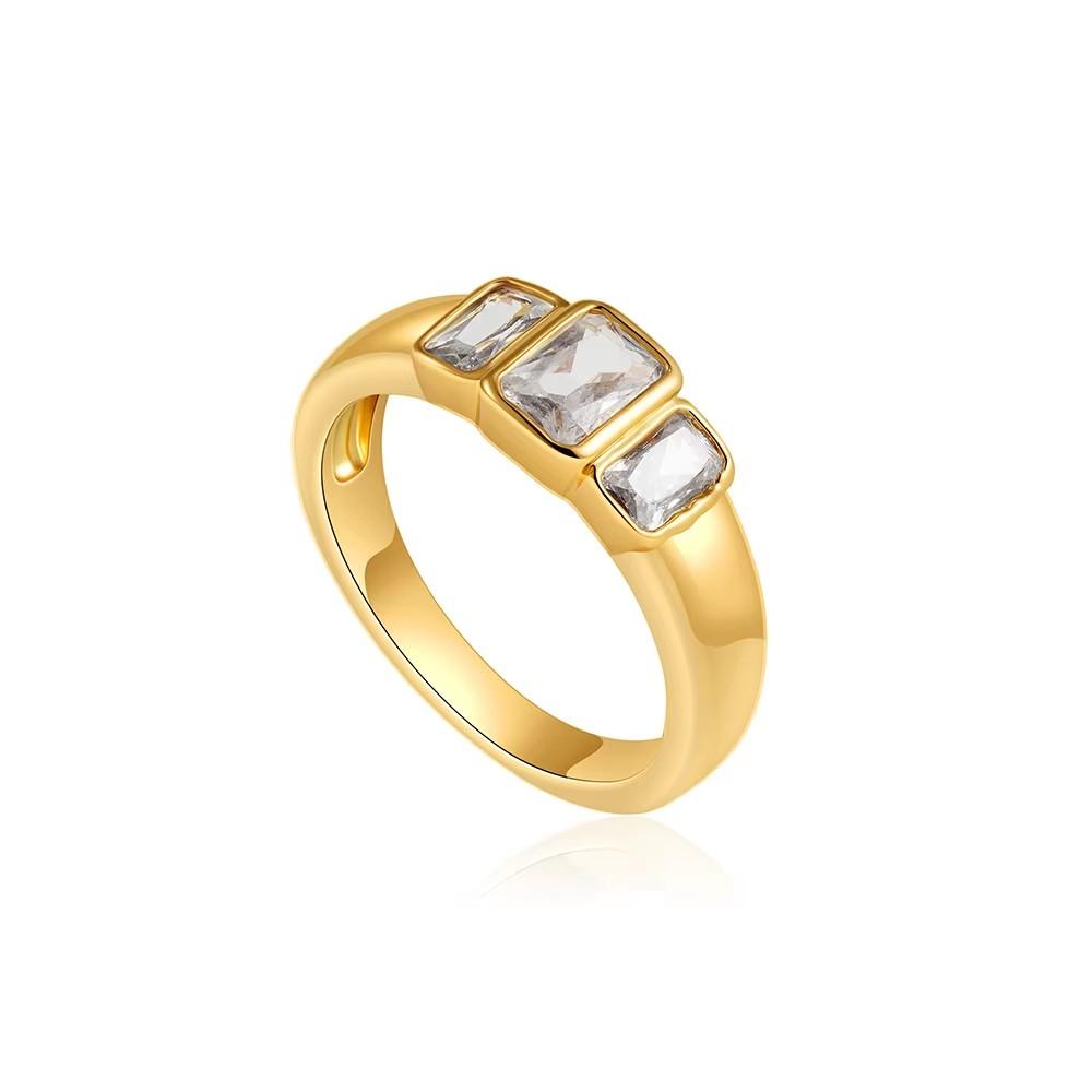 18K Gold Plated Waterproof Multi-color Crystal CZ Stainless Steel Twist Chunky Rings Wedding Statement Ring Retro Zircon Jewelry Size 6