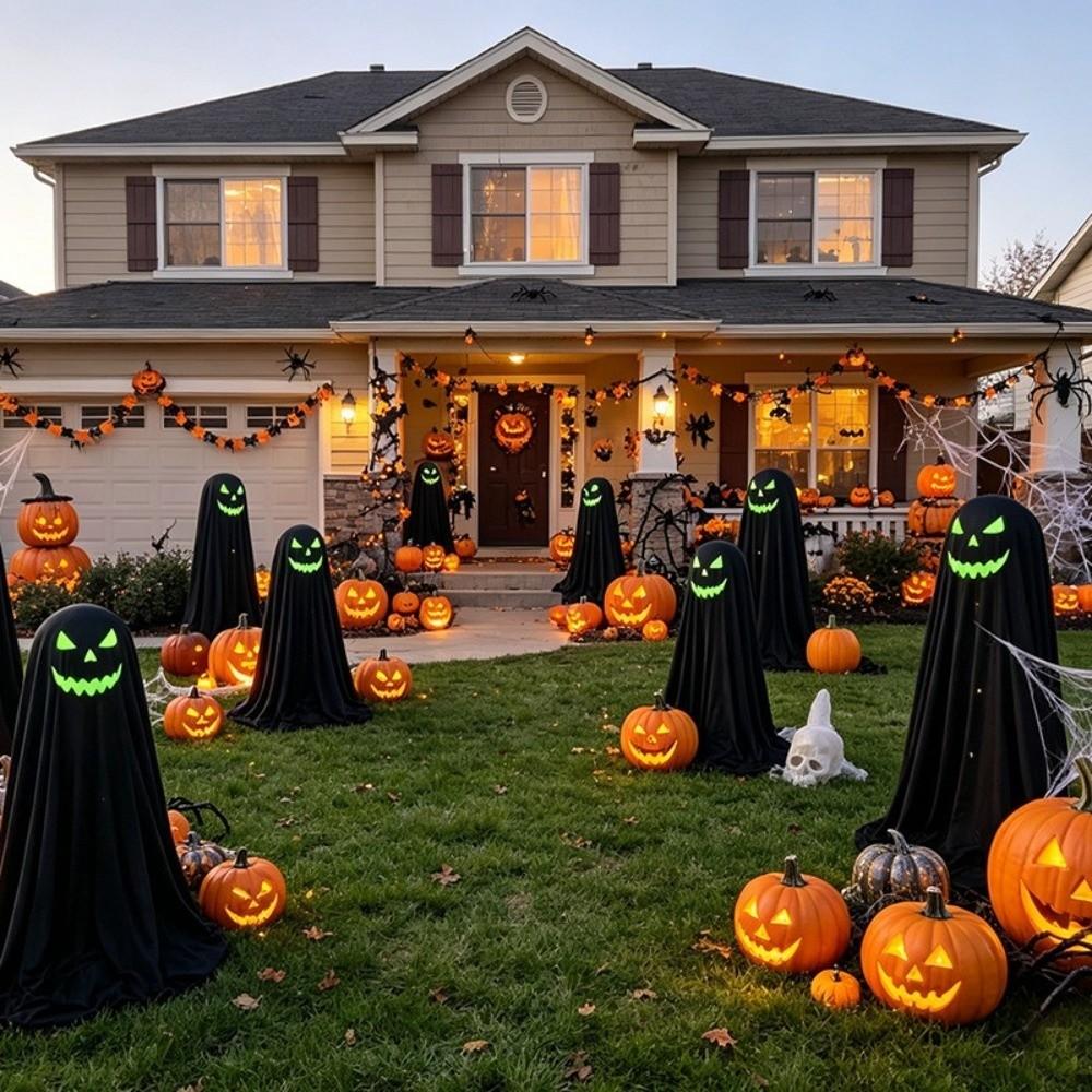 Decorazione fantasma da terra luminosa per Halloween Figura di fantasma spaventosa luminescente gotica regolabile Luci LED morbide Luci LED
