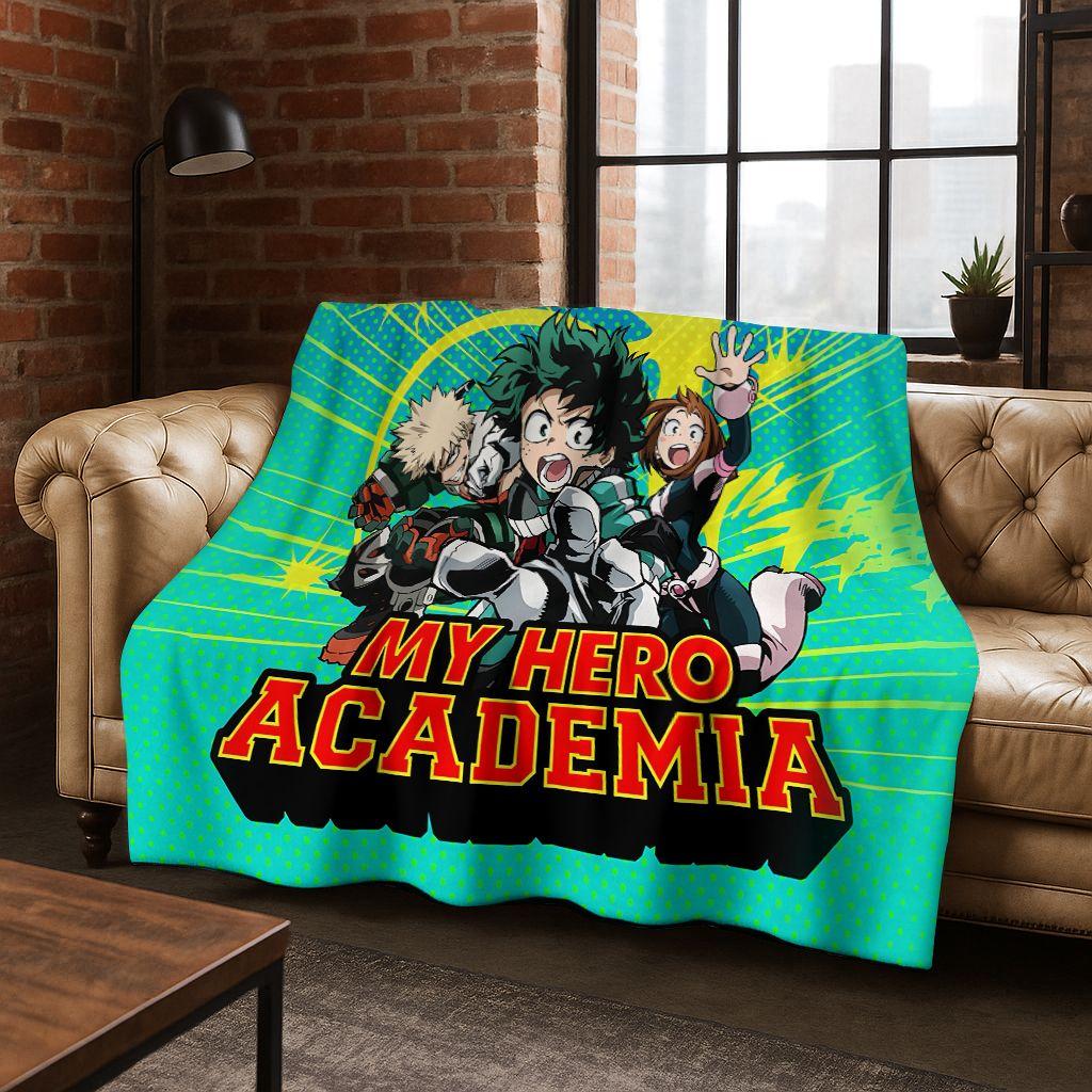 Anime My Hero Academia Deku Katsuki Cartoon Flannel Blanket,Cozy Soft Throw Blanket for Home Bedroom Bed Sofa Picnic Cover Kids