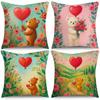 4pcs Valentine'S Day Throw Pillow Covers | Love Balloon Bear Floral Designs, Zip Closure, Polyester, Hand Wash Only, Suitable for Bedroom, Sofa