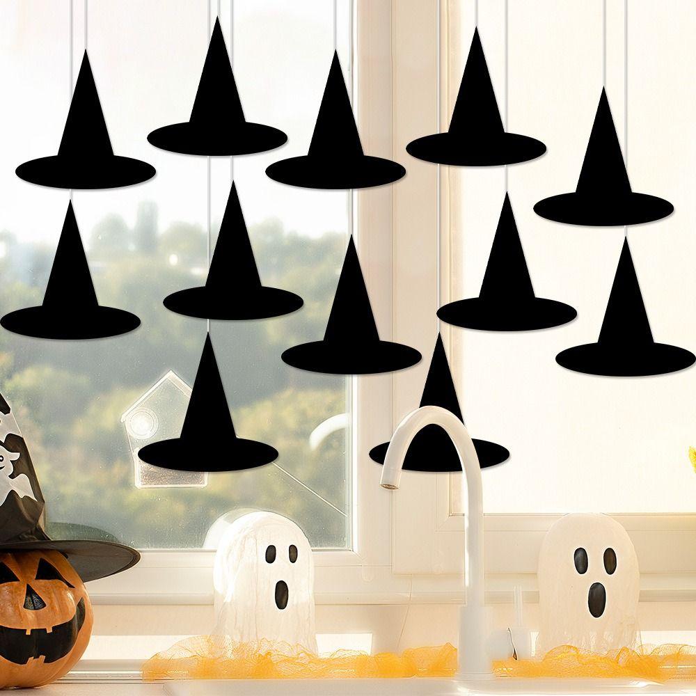12pcs Handmade Witch Hat Decoration DIY Hat Wall Decor Halloween Hat Hanging Pendant  Photo Props