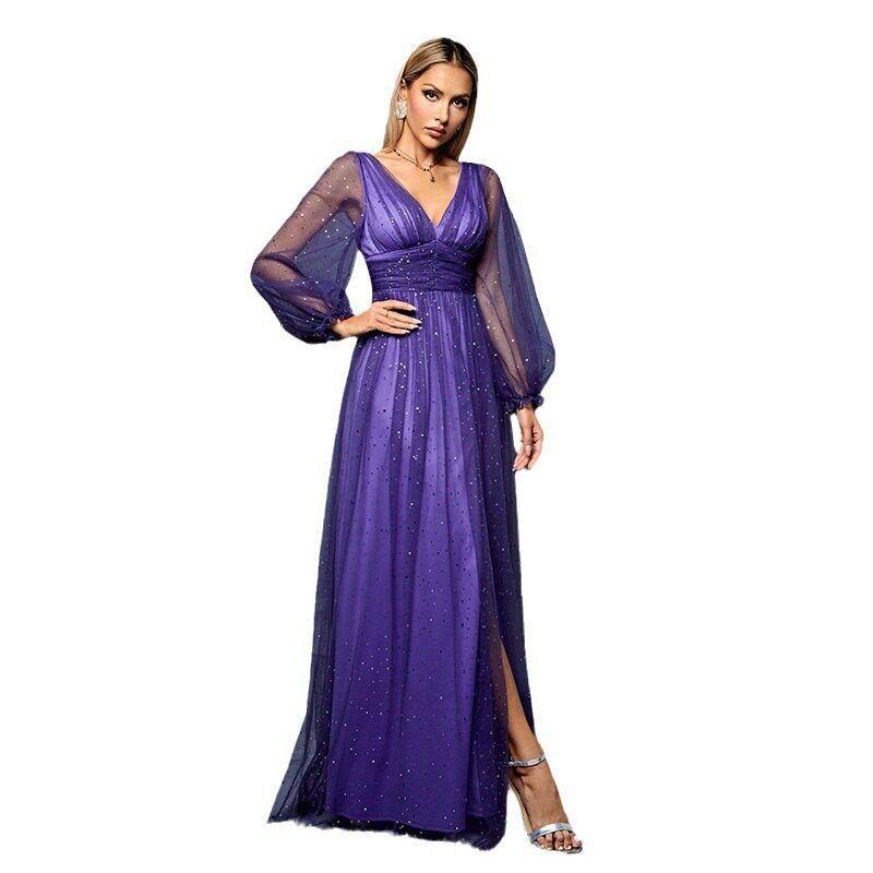 European and American Style Long Dress, Birthday Dress, Shiny Evening Gown, Wedding Party Sequin Wedding Party