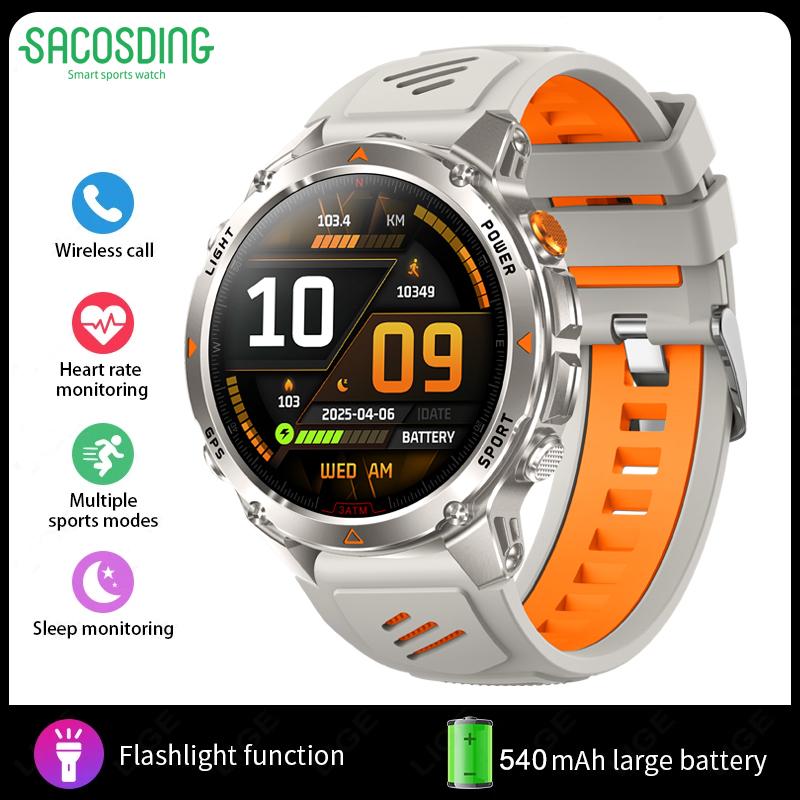 SACOSDING Military Outdoor Sports GPS Smartwatch LED Flashlight 540mAh Battery IP68 Waterproof Compass Bluetooth Call For Xiaomi