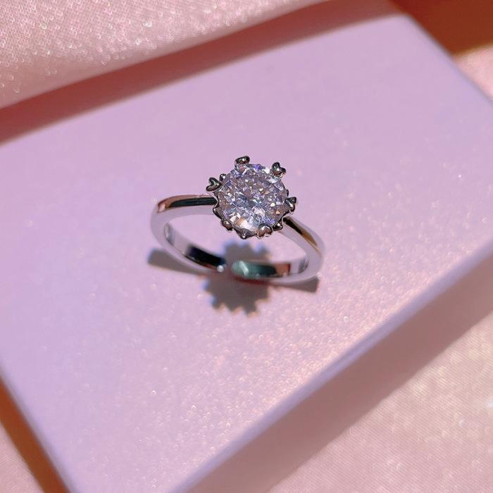 Electroplated Simple Round Diamond Ring Flower Ring Necklace Earrings Bridal Jewelry Combination Set
