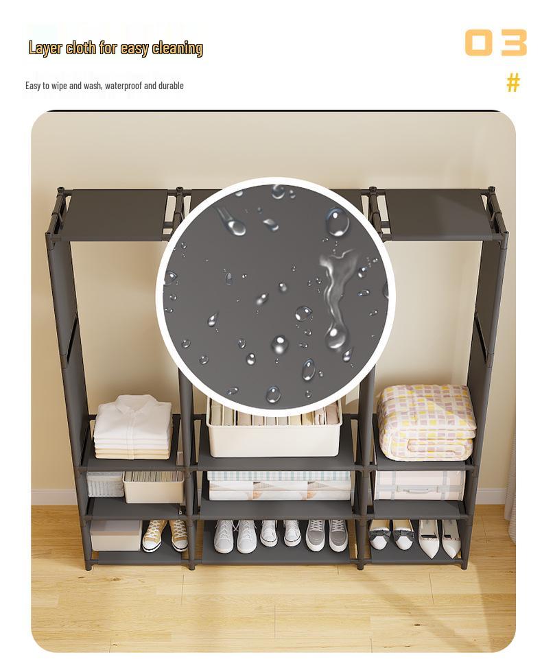 Thickened Floor-Standing Coat Rack with Multifunctional Storage and Dustproof Cover for Bedroom or Supermarket Use