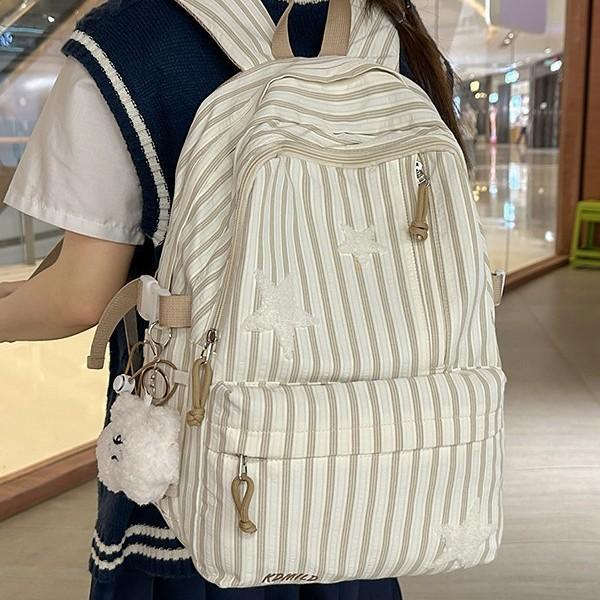 Schoolbag Japanese striped star schoolbag female junior high school student large capacity towel embroidered versatile backpack computer backpack