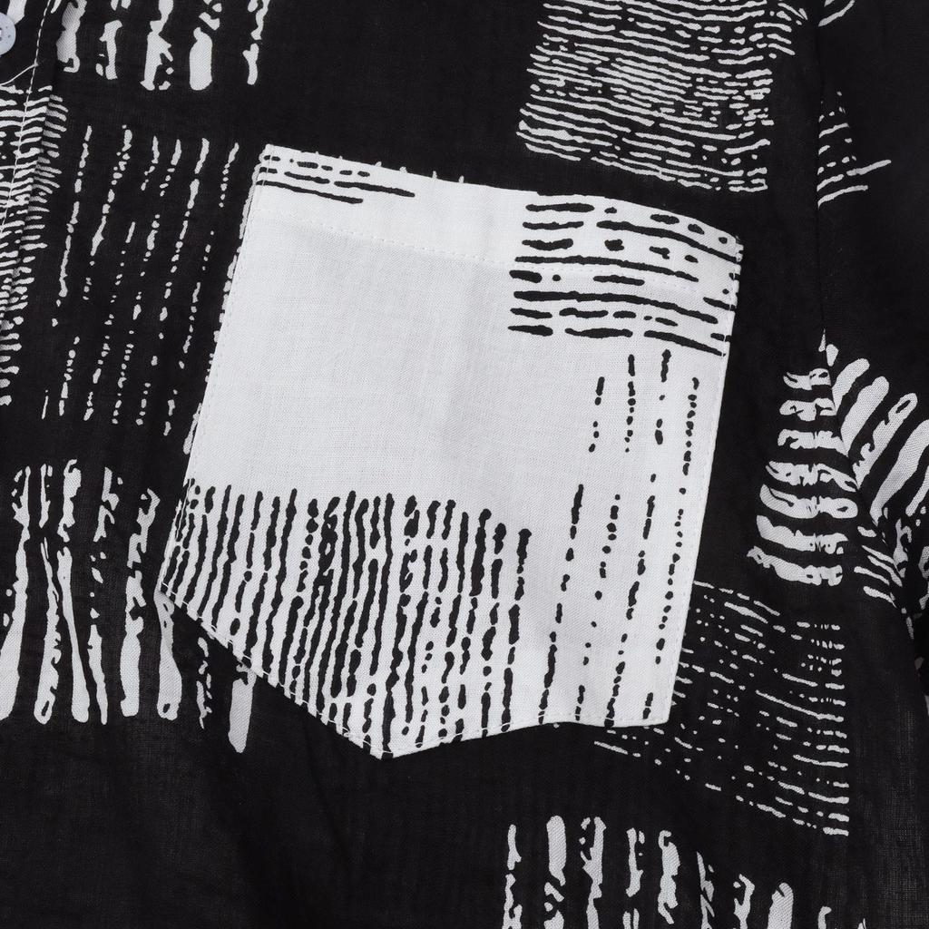 Men's Loose Casual Hawaiian Vacation Short Sleeve Printed Patchwork Top Beach Button Up Shirt
