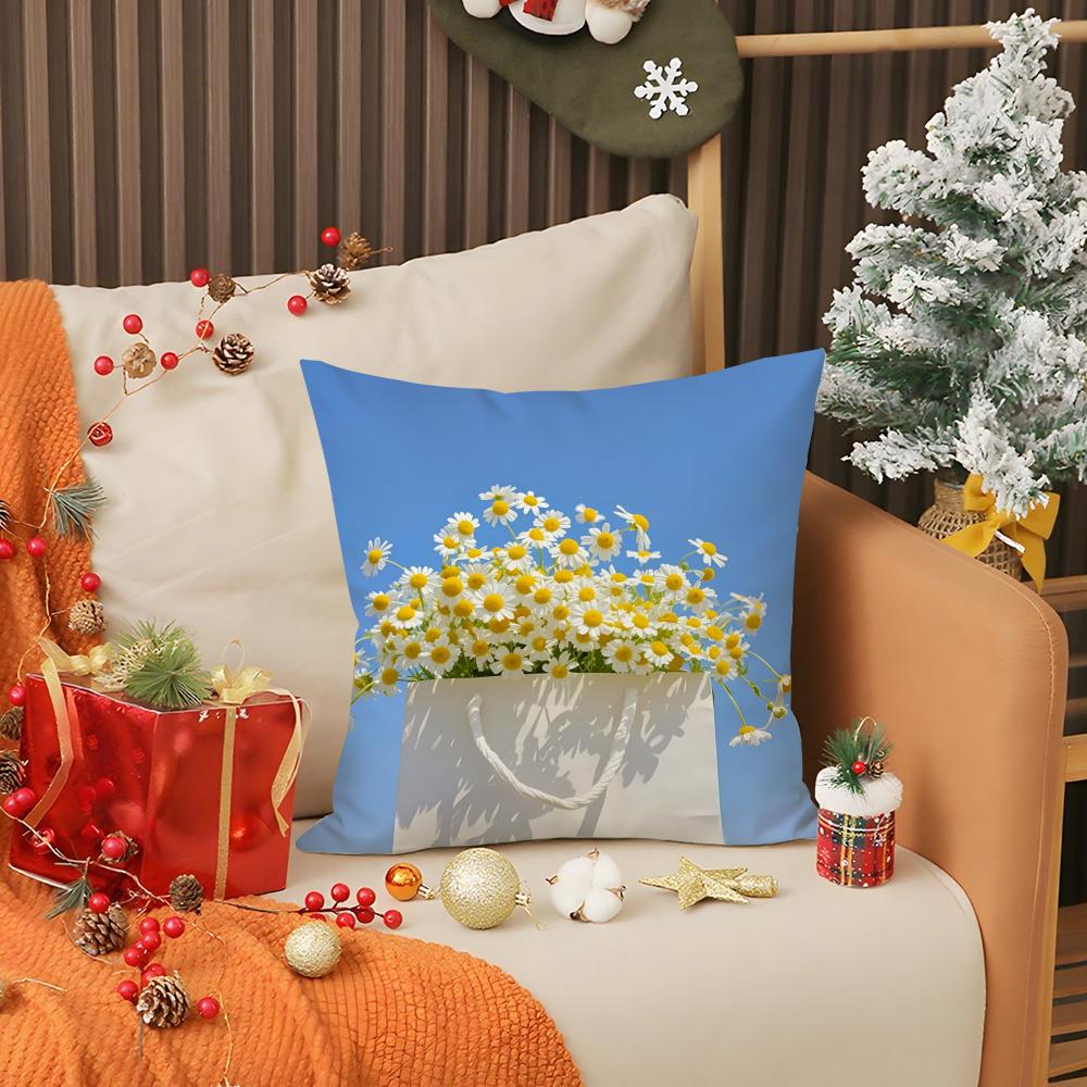 Italy Daisy Pillow Case Living Room Sofa Decorative Cushion Cover Simple Household Light Luxury Printed Pillow