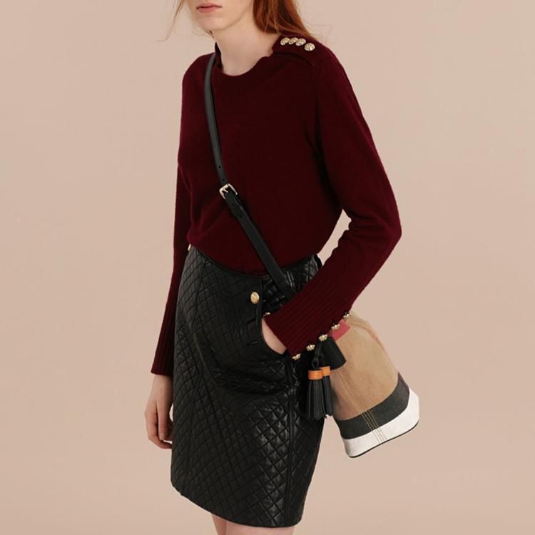 Burberry Classic Check Adjustable Shoulder Strap Canvas And Hemp Bucket Bag Women Shoulder Bag Brown 39972841