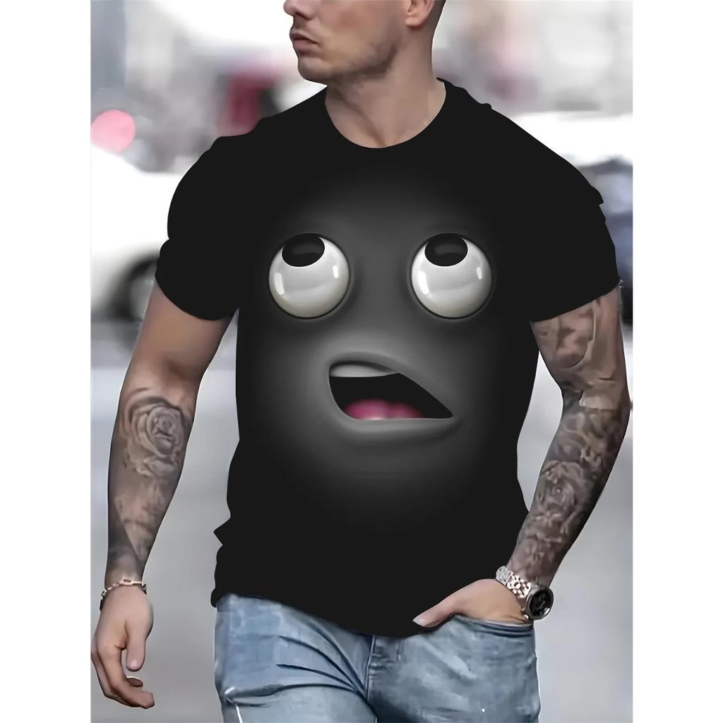 Men's 3D Cartoon Smiling Face Print T-Shirts Short Sleeve Casual Crew Neck Machine Washable Tops Summer Funny T-shirts