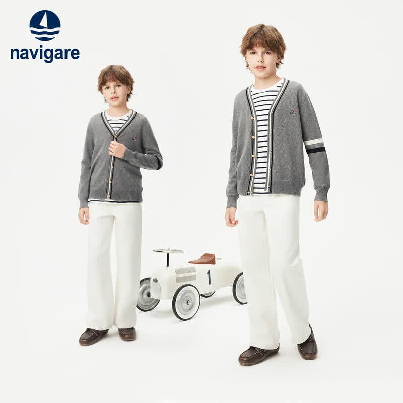 Navigare Boys' School Style V-Neck Knit Cardigan