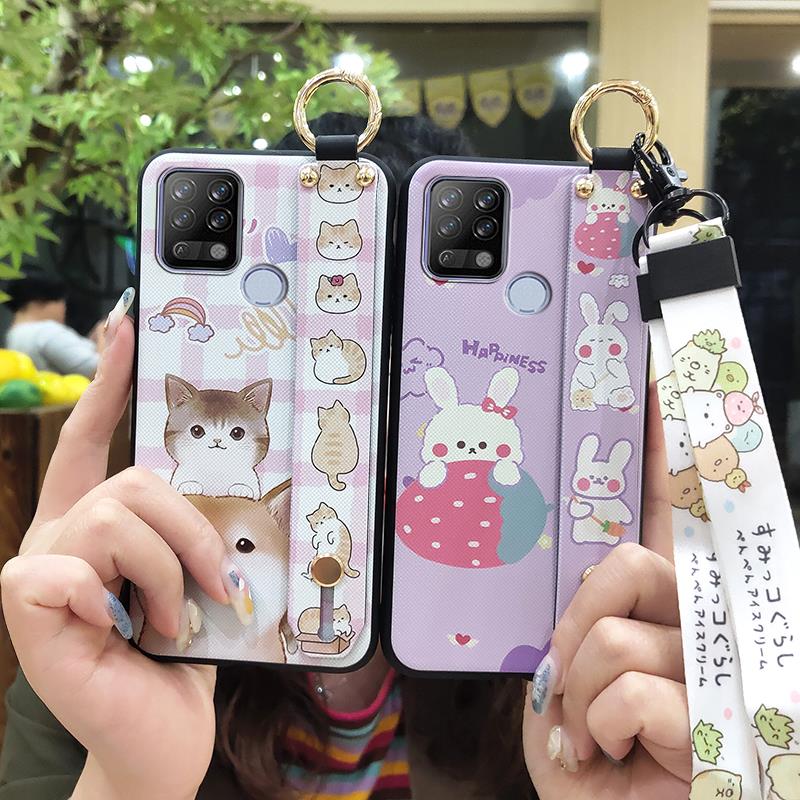 Lanyard Dirt-resistant Phone Case For Tecno Pova/LD7 Soft Case Back Cover Anti-knock Durable Protective Cute Cartoon