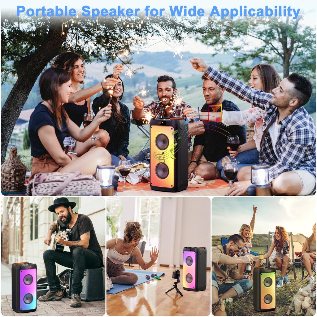 FanFun Karaoke Machine, Portable Bluetooth Speaker with 2 Microphones, RGB Party Light, Remote Control, T10-T