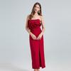 Summer Women 3D Rose Flower Sexy Strapless Open Back Slim Bodycon Split Evening Party Pencil Dresses