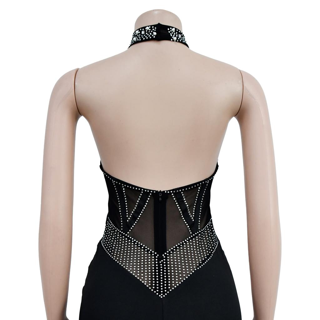Fashion Women's Mesh Drilling Bubble Beads Sleeveless Shorts Jumpsuit