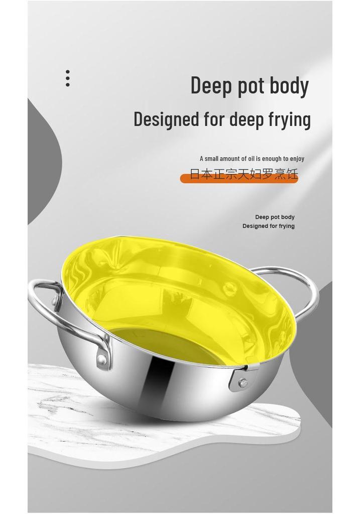 304 Stainless Steel Tempura Frying Pot with Double-Bottom, Oil-Saving, Temperature Control, and Thermometer for Gas and Induction Cookers