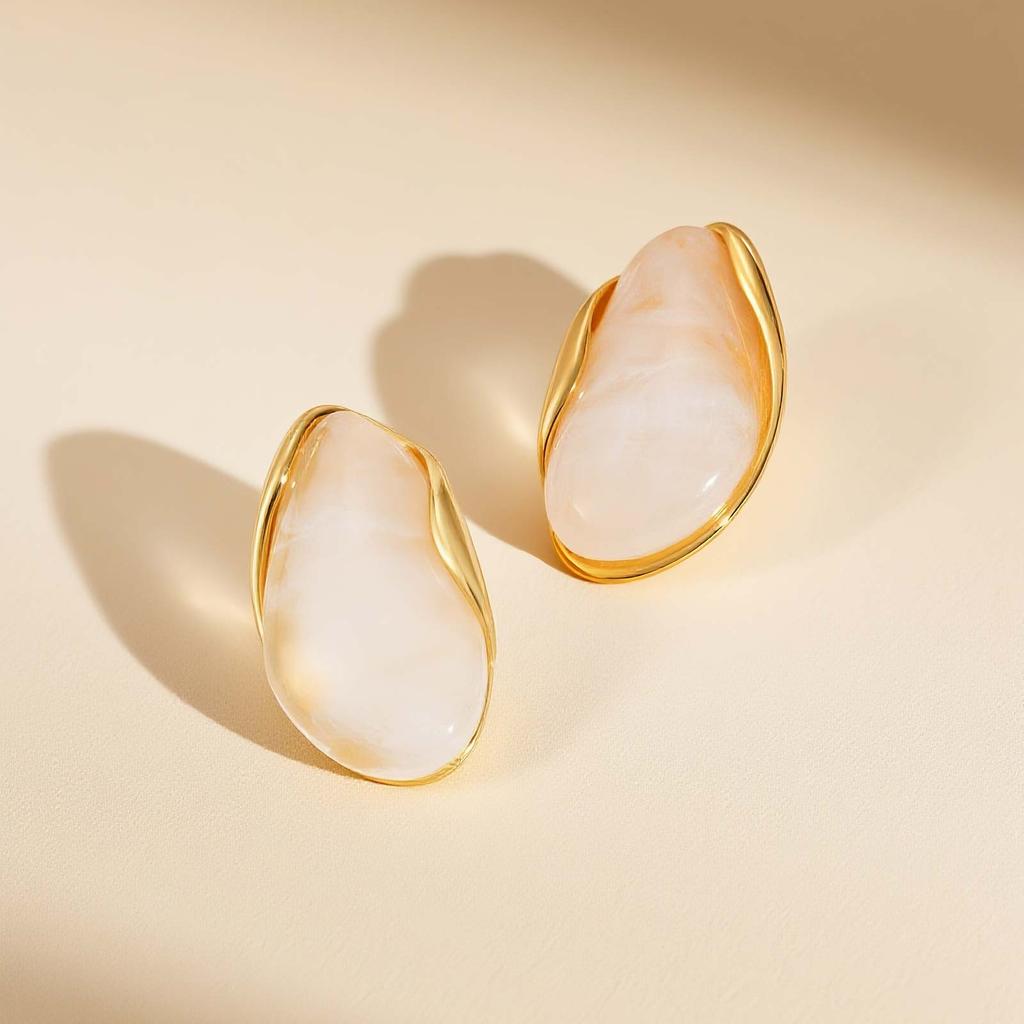 Retro Irregular Geometric Resin Stud Earrings for Women,Gold Plated Stainless Steel New Design Earrings,Fashion Jewelry Gift