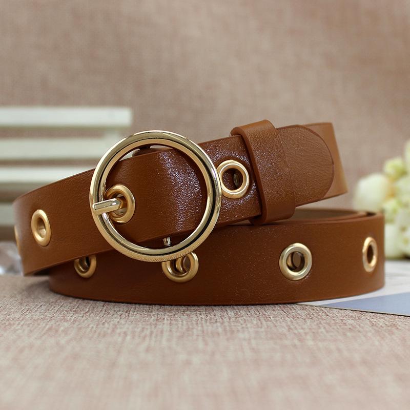Women'S Decorative Hollow Round Buckle Belt Women'S Skirt Steam Eye Hole Jeans Belt