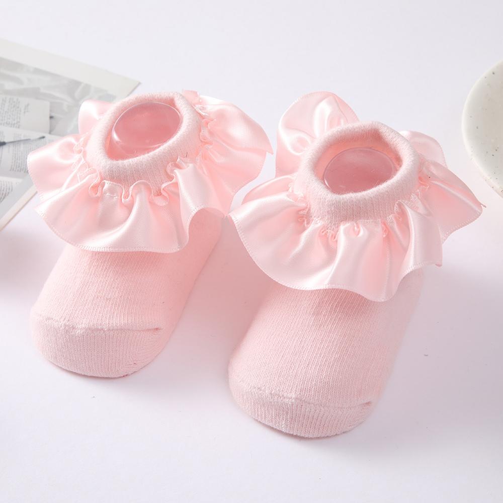 Baby Girl Socks Cotton Breathable Satin Ruffle Princess Knit Socks Children Ankle Short Socks Indoor Floor Socks