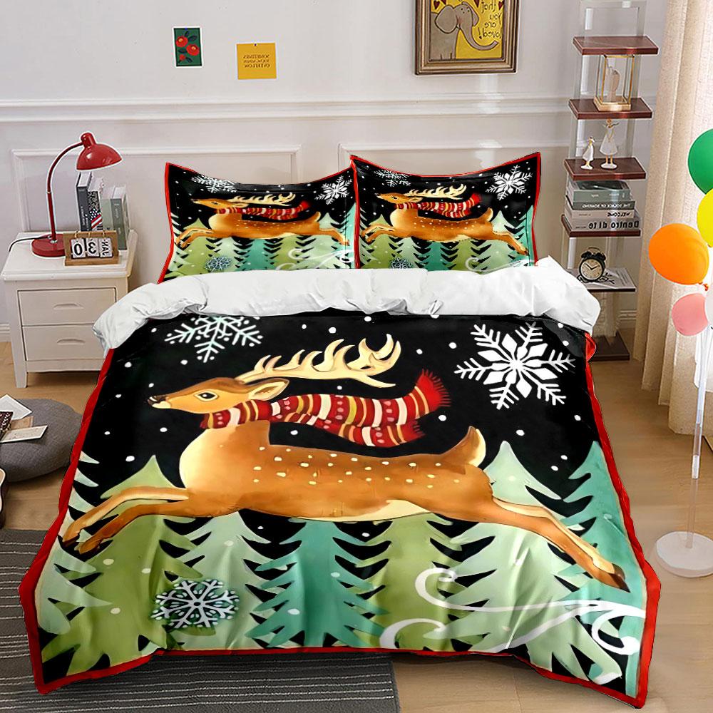 Christmas Reindeer with Scarf Bedding Duvet Cover Set Duvet Cover Pillowcases (1*Duvet Cover 2*Pillowcases, without duvet insert)