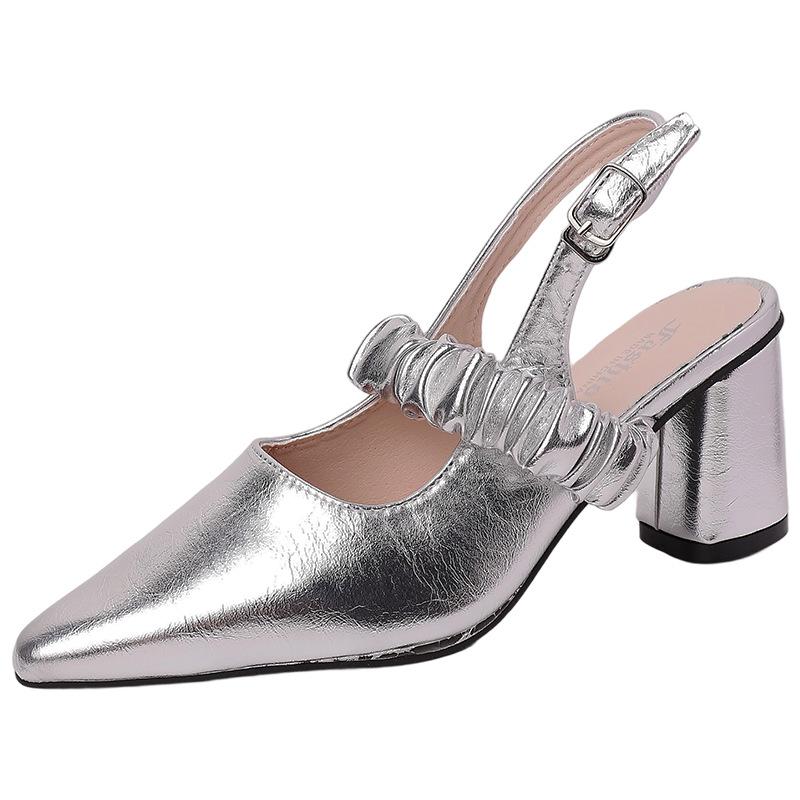 Pointed High-heeled Single Shoes Femininity French Word Belt Summer Fashion Commuting Thick Heel Heightening Bag Head Roman Sandals