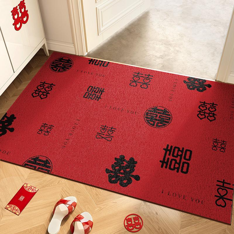 Wedding Entrance Door Floor Mat Red Festive Wedding Room Arrangement Doormat Entrance Door Silk Ring Foot Pad Non-Slip Can Be Cut