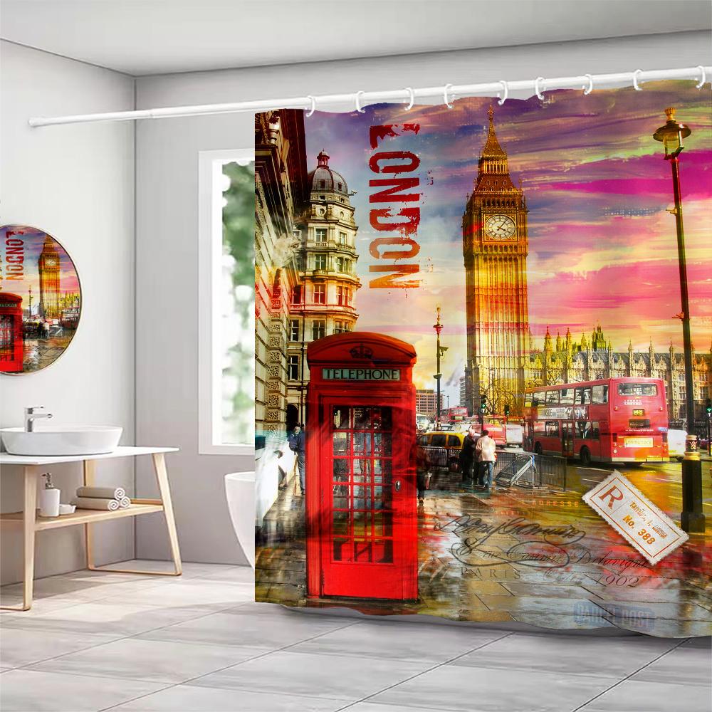 European Retro Scenery City Street View Printed Shower Curtain Waterproof Bath Bathroom Curtains Home Decor Curtains With Hooks