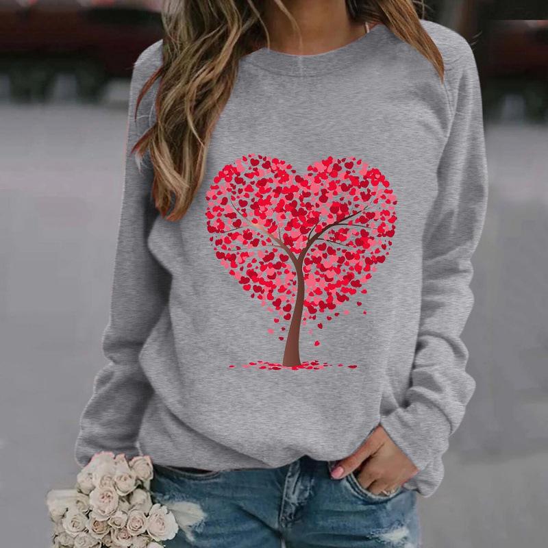2025 European Valentine's Day Women's Red Love Heart Tree Hoodie