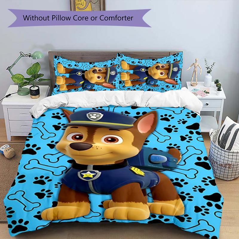 3pcs Paw Patrol characters pattern bedding set duvet cover set includes duvet cover &pillowcases, perfect all season bedroom decoration & gift