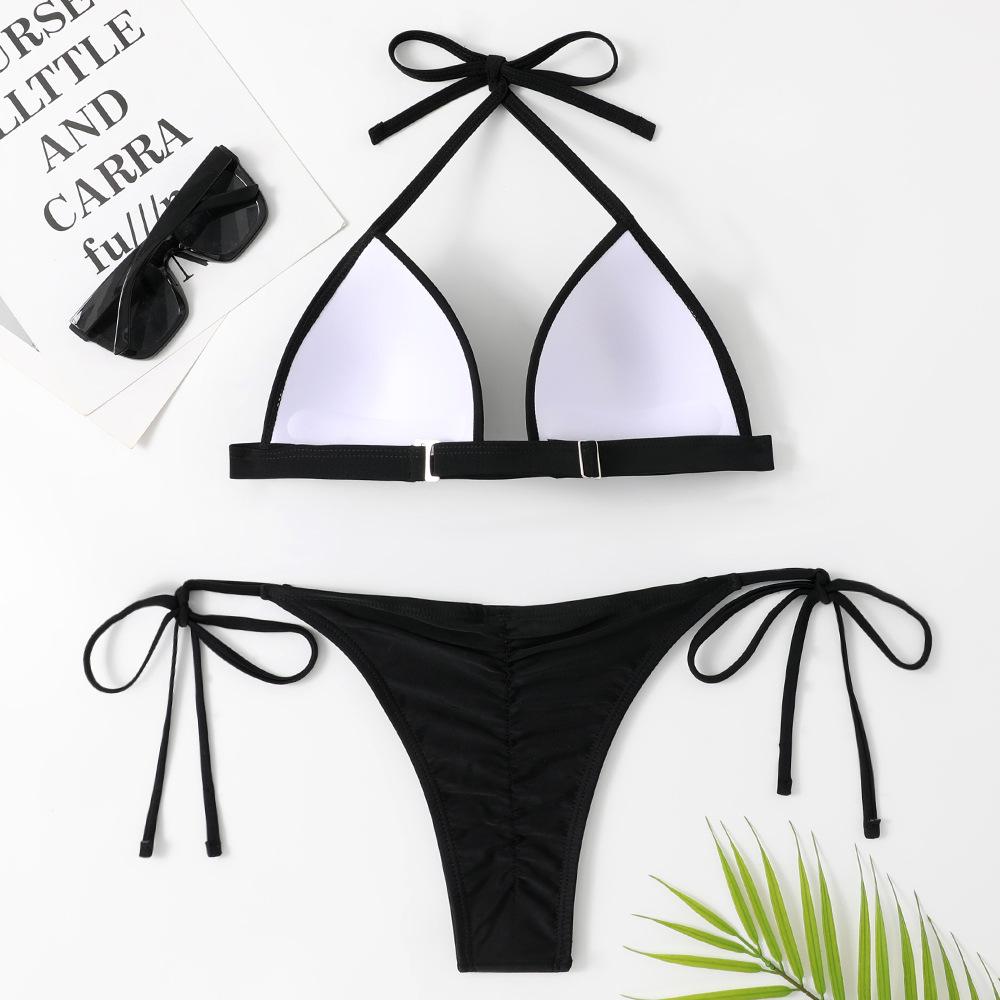 2023 Euro-American Drawstring Strap Gathered Split Swimsuit Bikini